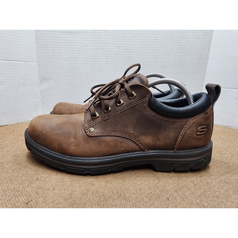 Skechers Relaxed Fit Oxfords Mens 10.5 Brown Leather Business Casual Dress Shoes